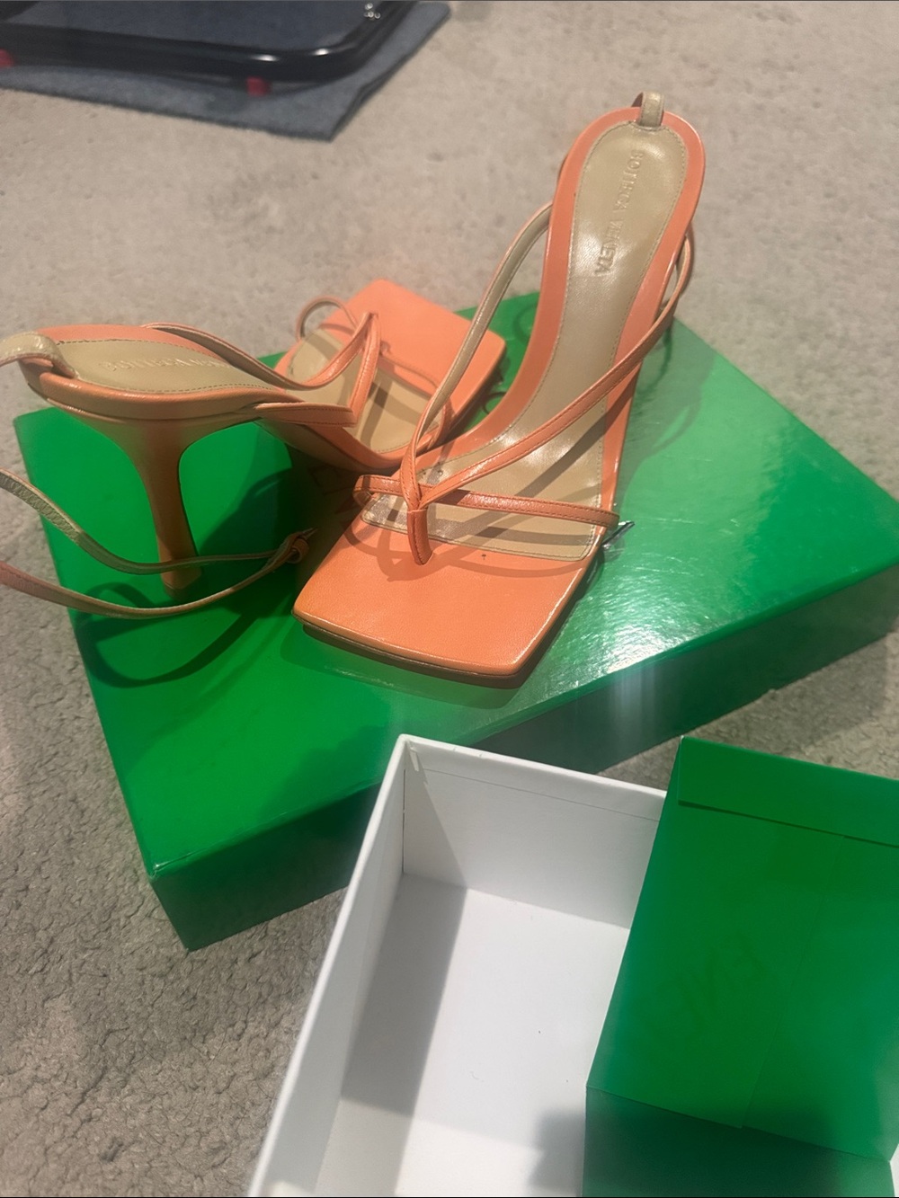Bottega Veneta Orange Strappy Square-Toe Heels